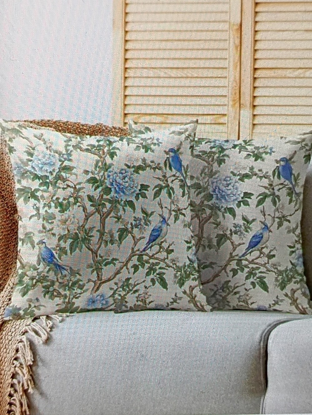 NEW! Set Of 2 Floral Blue Bird Decorative Throw Pillow Covers 18x18